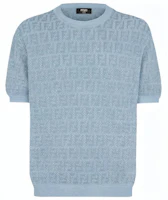 Fendi SS22 Light Blue Solid Color Crewneck Short Sleeve Sweatshirt FZY443AO5JF1LU1 Fendi SS22 Light Blue Solid Color Crewneck Short Sleeve Sweatshirt FZY443AO5JF1LU1