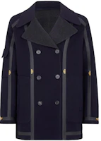 Fendi SS22 Logo Tape Double-Breasted Leather Collar Jacket Men Blue Black FF0374ADT0F03N4 Fendi SS22 Logo Tape Double-Breasted Leather Collar Jacket Men Blue Black FF0374ADT0F03N4