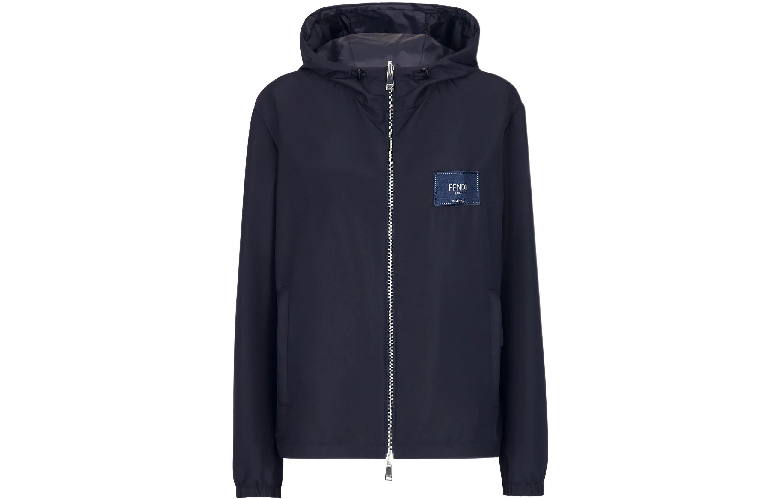 Fendi SS22 Reversible Logo Embroidered Hooded Jacket Blue FW1088A9RSF03LQ