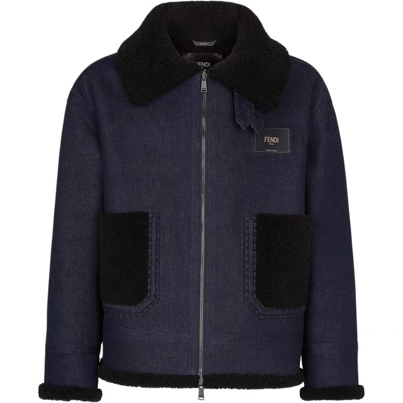 FENDI SS22 Solid Color Zip-Up Collared Jacket Men’s Blue FM0176-AIUY-FO53Z