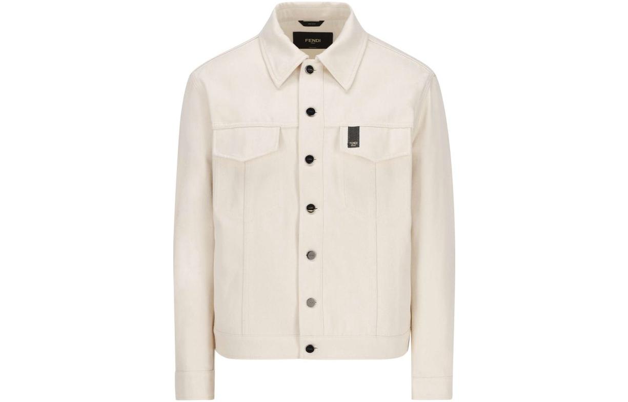 Fendi SS22 White Relaxed Denim Jacket with Pocket Detail FW1027AKCVF0QA0