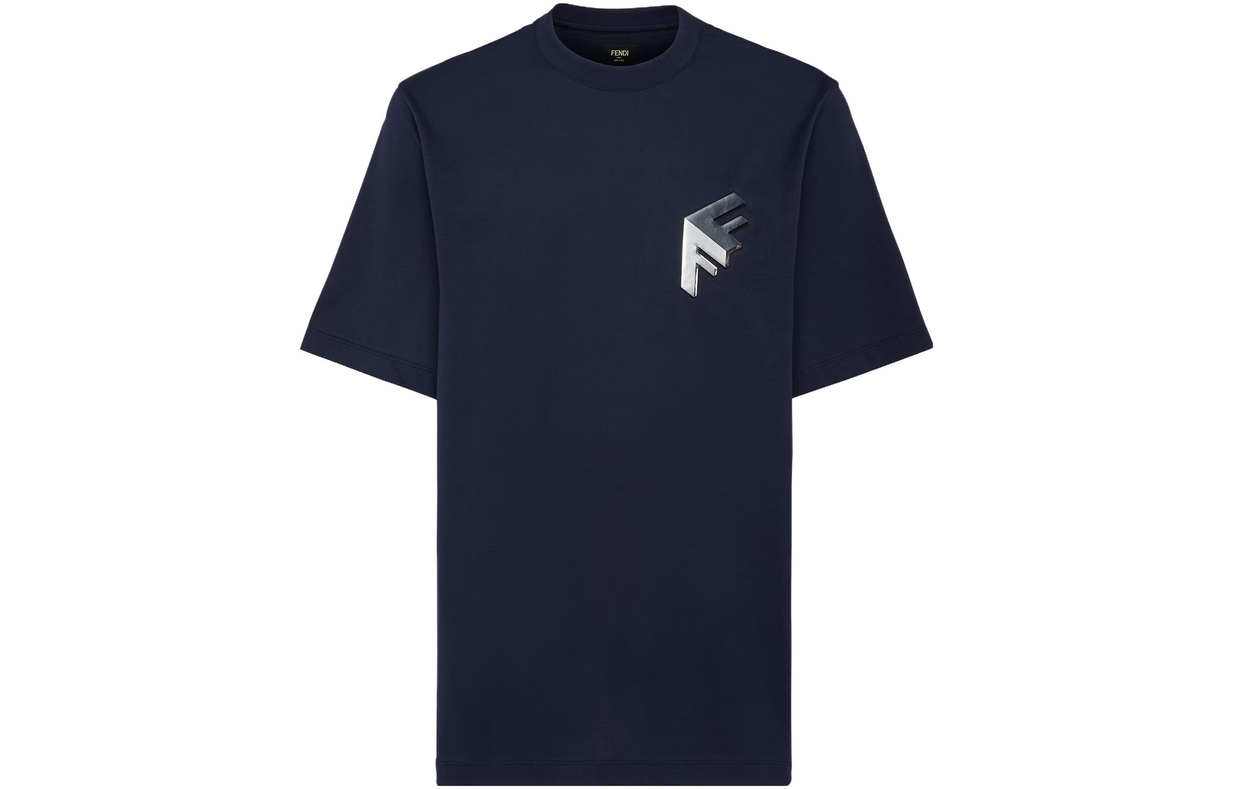 FENDI SS23 3D Logo Print Blue Crewneck Casual T-Shirt for Men FY1217APMCF1AJR