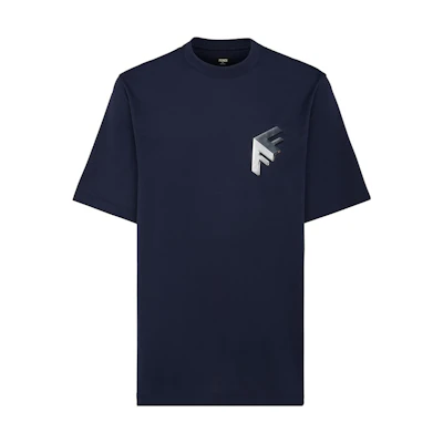 FENDI SS23 3D Logo Print Blue Crewneck Casual T-Shirt for Men FY1217APMCF1AJR
