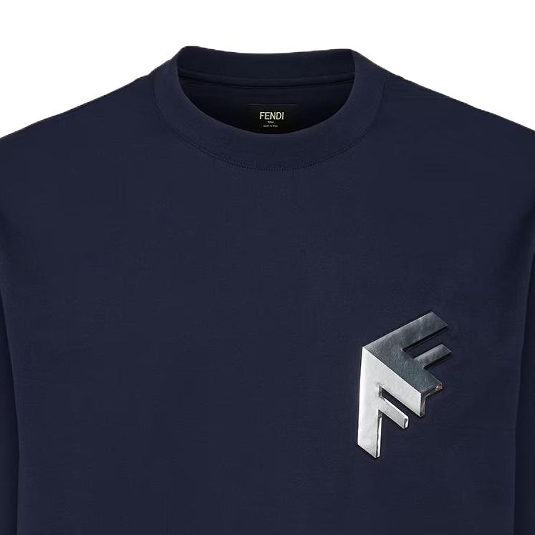 Shop 펜디 SS23 3D 로고 프린트 블루 크루넥 남성 캐주얼 티셔츠 FY1217APMCF1AJR