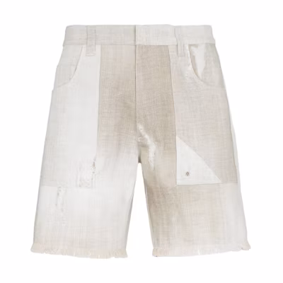 FENDI SS23 Beige Bermuda Denim Shorts with Fringed Hem. FLP307AMYUF1K9G