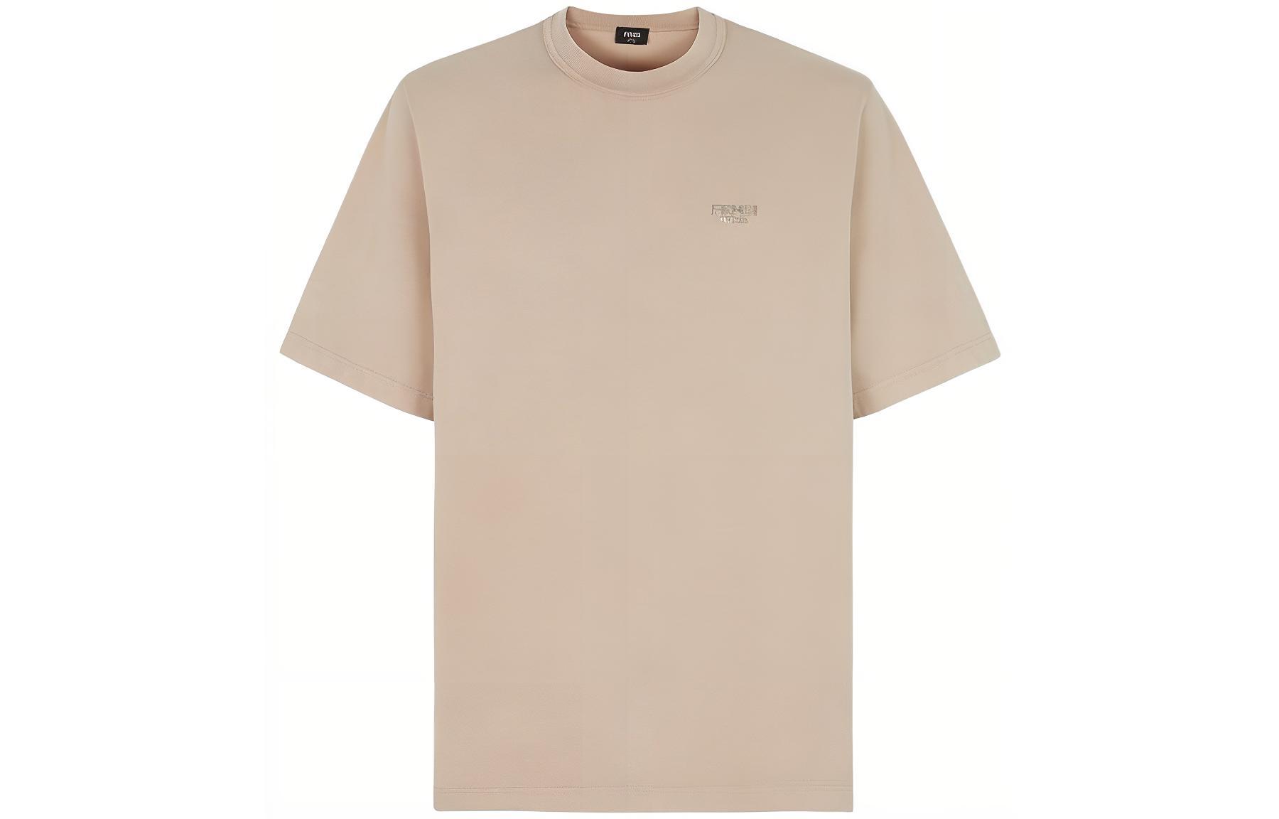 Buy FENDI SS23  Beige Letter Embroidered Crewneck T-Shirt. FY1217APMEF1M20