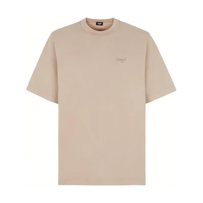 FENDI SS23 Beige Letter Embroidered Crewneck T-Shirt. FY1217APMEF1M20