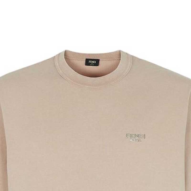 Purchase FENDI SS23  Beige Letter Embroidered Crewneck T-Shirt. FY1217APMEF1M20