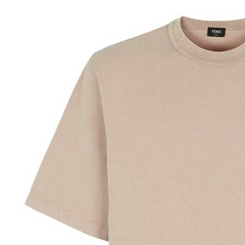 Details for FENDI SS23  Beige Letter Embroidered Crewneck T-Shirt. FY1217APMEF1M20
