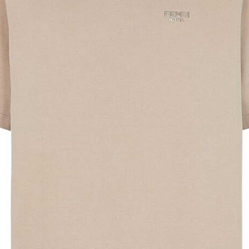 Sizing FENDI SS23  Beige Letter Embroidered Crewneck T-Shirt. FY1217APMEF1M20