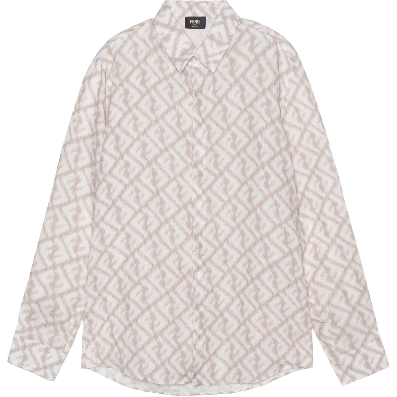 FENDI SS23  Beige Long Sleeve Shirt with All-Over Logo Print. FS0585AN0KF18DO