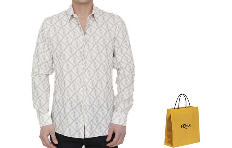 Shop FENDI SS23 米色长袖衬衫全版印花标志款式. FS0585AN0KF18DO