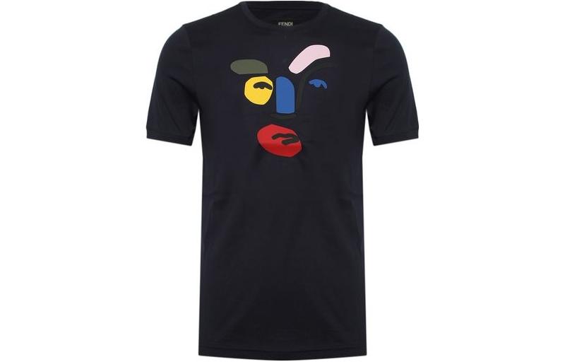 Buy FENDI SS23  Black Crew Neck Printed Casual T-Shirt FY0626-09G-F0CRH