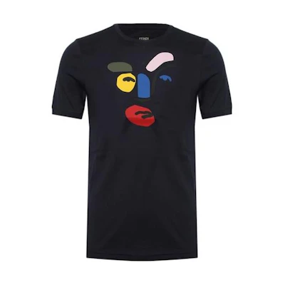 FENDI SS23 Black Crew Neck Printed Casual T-Shirt FY0626-09G-F0CRH