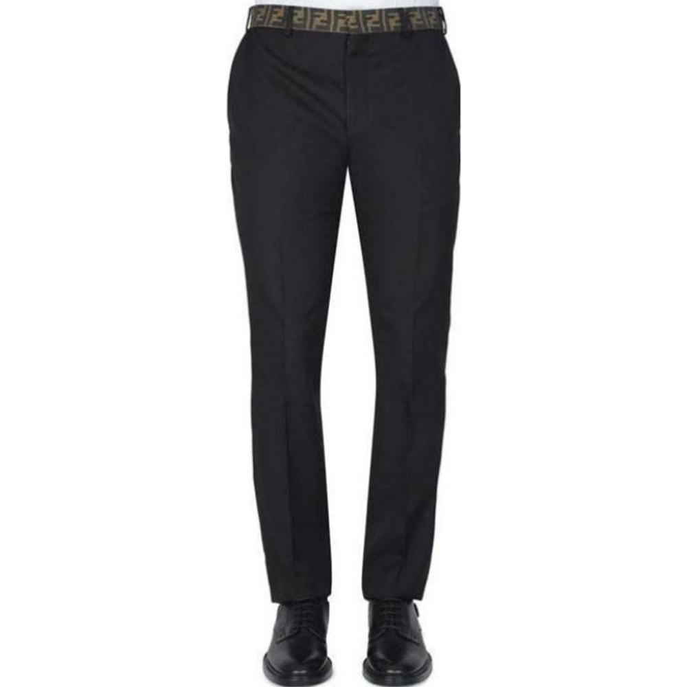 FENDI SS23  Black Letter Print Elastic Casual Pants. FB0366-A74Q-F0QA1