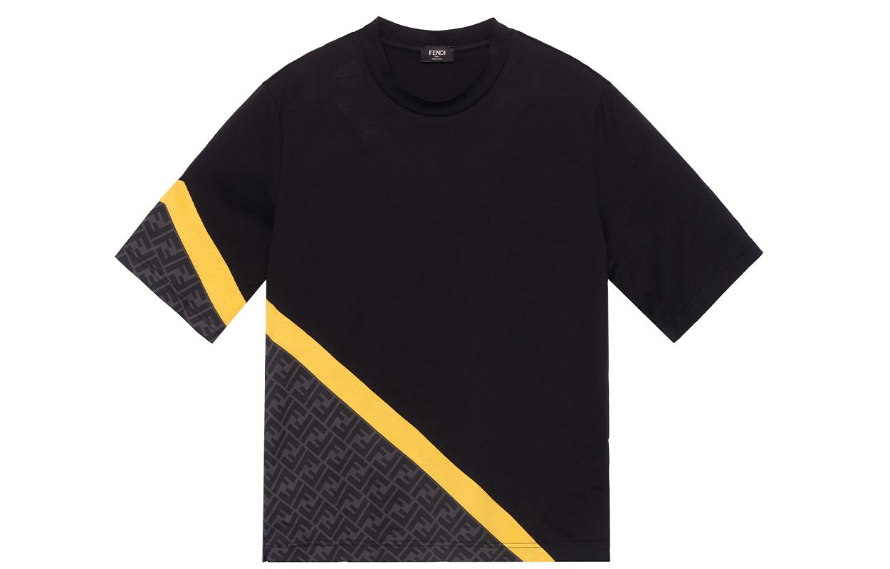 FENDI SS23  Black Logo Crewneck Casual Short Sleeve T-Shirt. FAF682AN68F1KRX