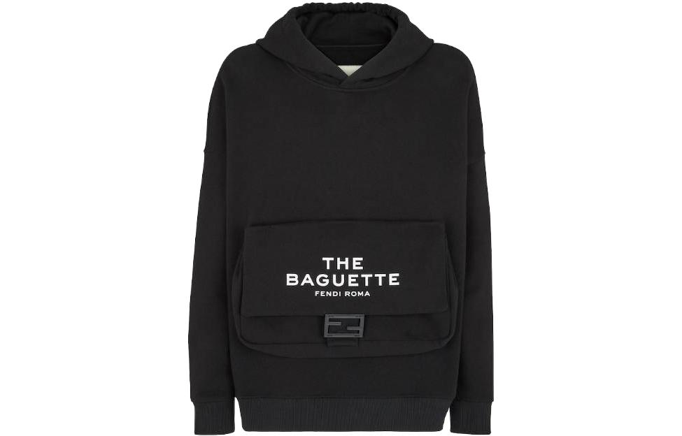 FENDI SS23  Black Logo Print Long Sleeve Sweatshirt. FY1218AX2HF0QA1