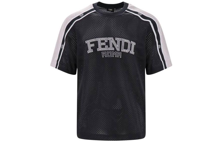 Order FENDI SS23  Black Silver Logo Crewneck Casual T-Shirt. FAF692APC2F01I5