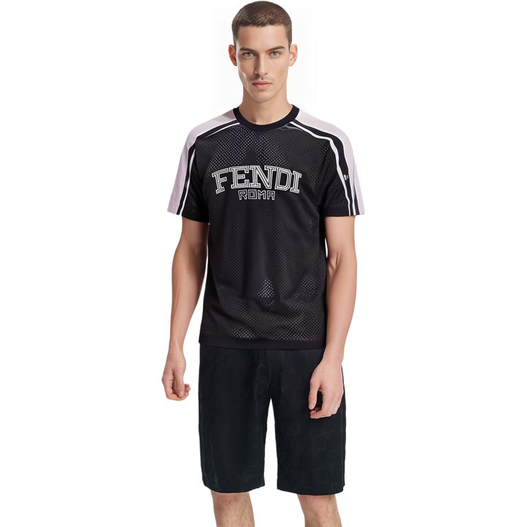 Details for FENDI SS23  Black Silver Logo Crewneck Casual T-Shirt. FAF692APC2F01I5
