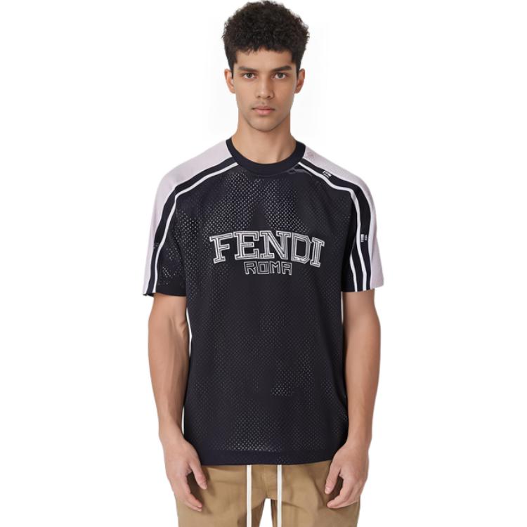 Sizing FENDI SS23  Black Silver Logo Crewneck Casual T-Shirt. FAF692APC2F01I5