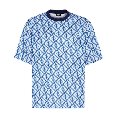 FENDI SS23 Blue Allover Letter Print Casual T-Shirt. FAF682AN66F1KRN