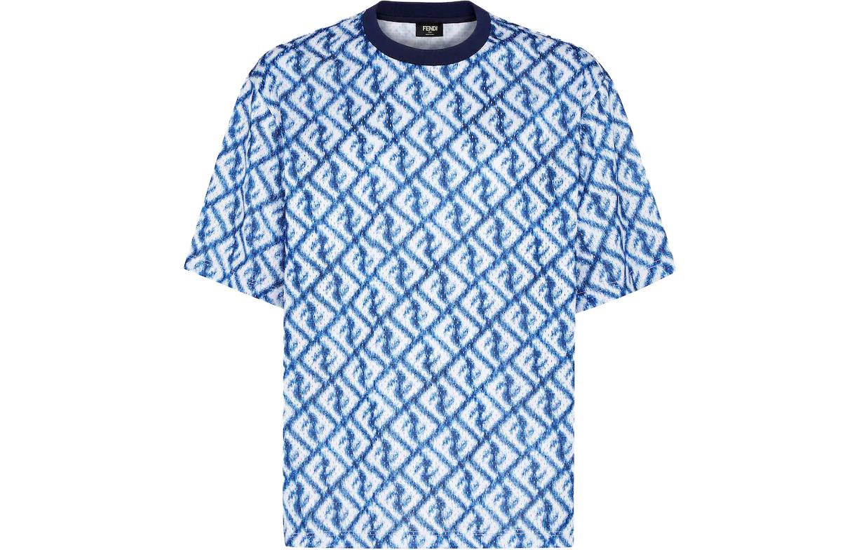 Order FENDI SS23 Baju-T Kasual Cetakan Huruf Biru Seluruh. FAF682AN66F1KRN