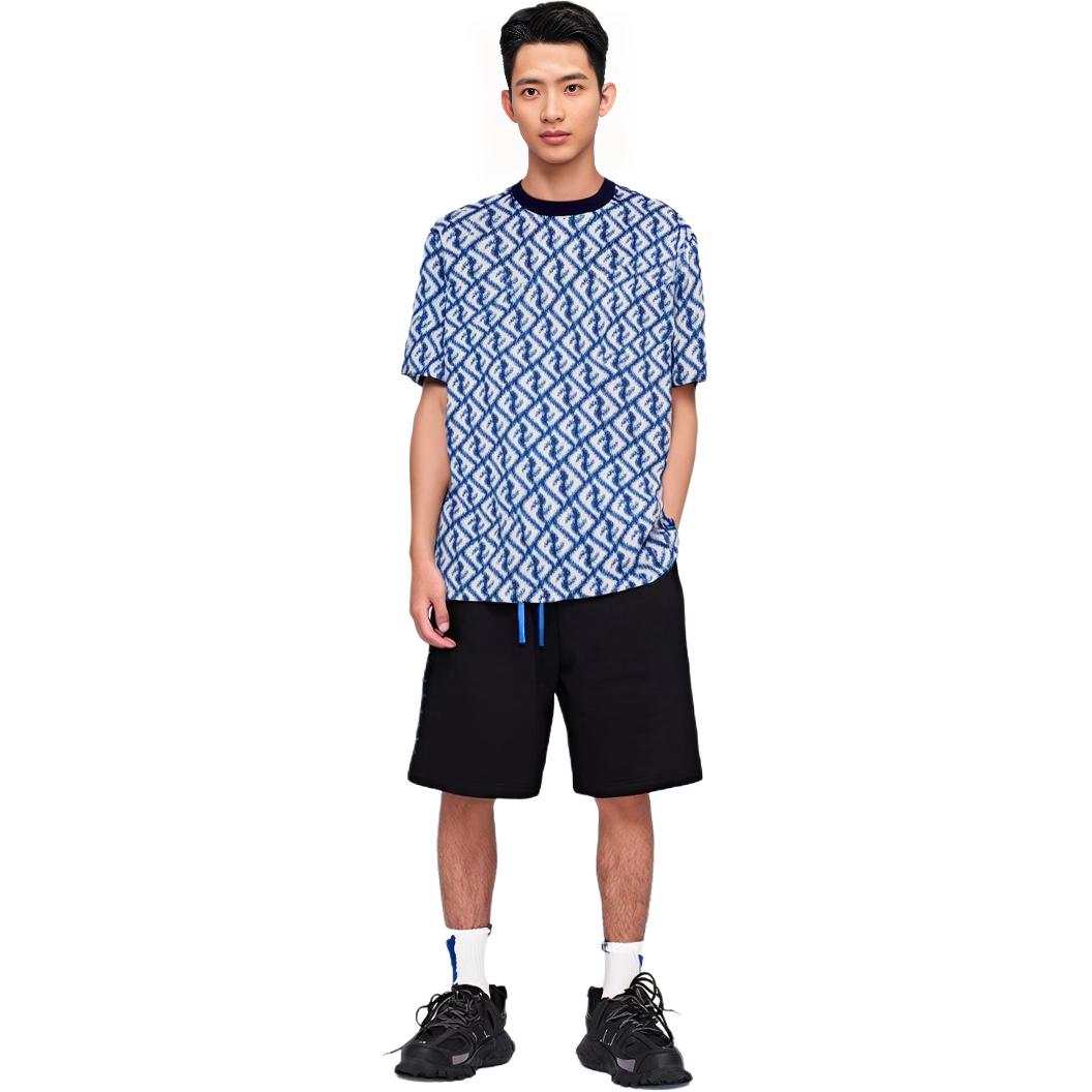 Shop FENDI SS23 Baju-T Kasual Cetakan Huruf Biru Seluruh. FAF682AN66F1KRN