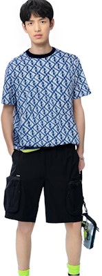 FENDI SS23 Blue Allover Letter Print Casual T-Shirt. FAF682AN66F1KRN 1