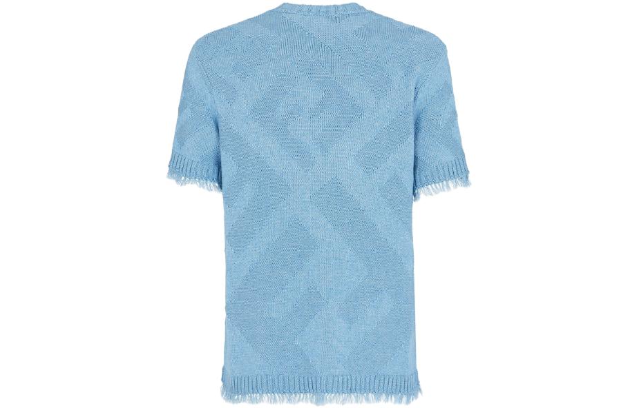 Lookbook FENDI SS23 藍色針織毛衣，滿版FF標誌設計。 FZX144AN3TF0AU0