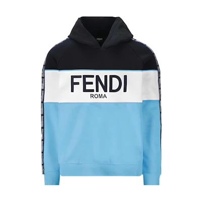 FENDI SS23 Blue Logo Embroidered Color-Block Hoodie. FAF661AN5WF1KRV