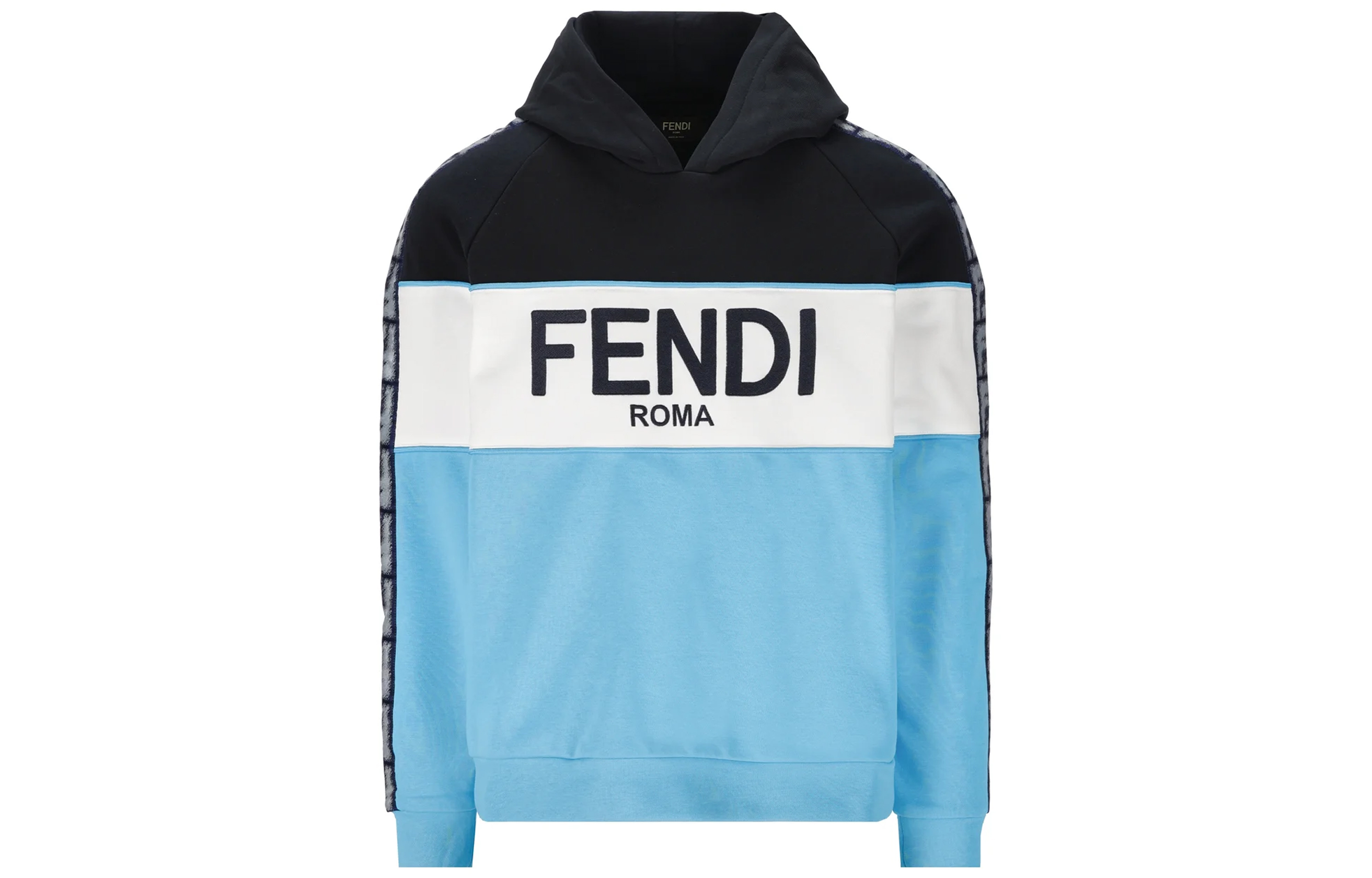 Order FENDI SS23 蓝色标志刺绣拼色连帽衫. FAF661AN5WF1KRV