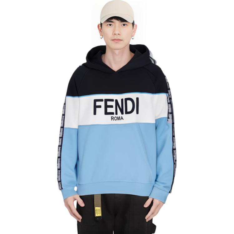 Purchase FENDI SS23 蓝色标志刺绣拼色连帽衫. FAF661AN5WF1KRV
