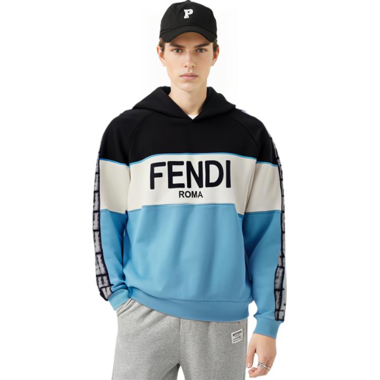 Details for FENDI SS23 蓝色标志刺绣拼色连帽衫. FAF661AN5WF1KRV