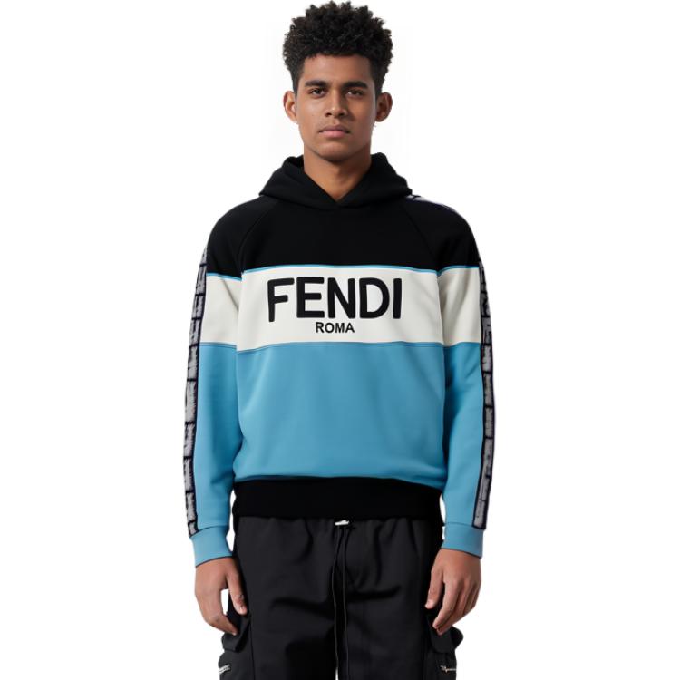 Sizing FENDI SS23 蓝色标志刺绣拼色连帽衫. FAF661AN5WF1KRV