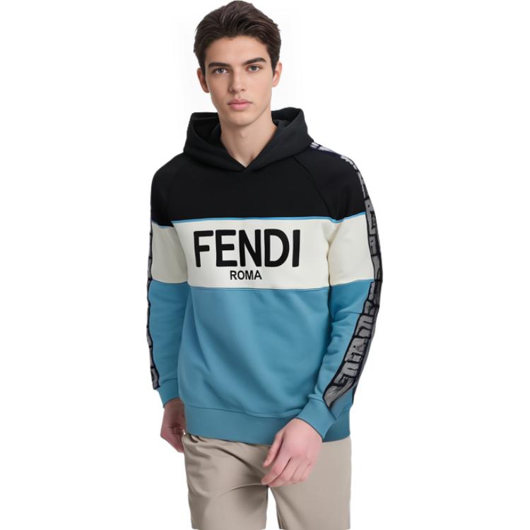 Cheap FENDI SS23 蓝色标志刺绣拼色连帽衫. FAF661AN5WF1KRV