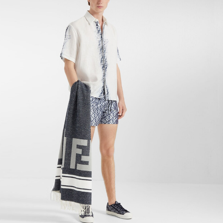 Shop 芬迪 SS23 蓝色印花抽绳休闲短裤 FXB077AN62F1KRN