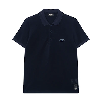 FENDI SS23 Blue Polo Shirt with Solid Color and Logo Embroidery. FY0985APMVF1KQ4