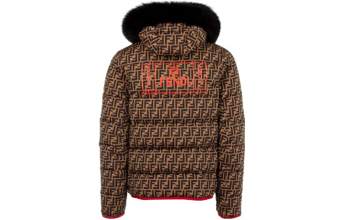 FENDI SS23  Brown Printed Long-Sleeve Hooded Down Jacket FAA642-A8JD-F13IZ