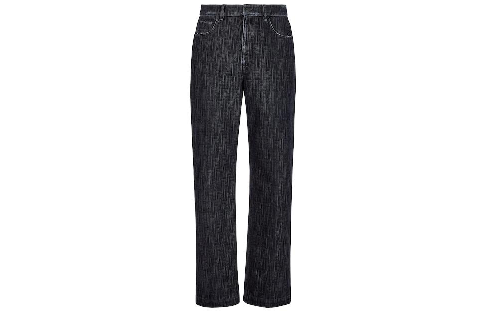 FENDI SS23  Dark Blue Monogram Straight-Leg Zipper Pocket Jeans. FLP302APSWF0QG0