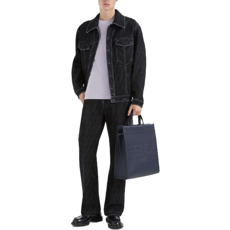 Shop 芬迪 SS23 深蓝色复古字母直筒拉链口袋牛仔裤 FLP302APSWF0QG0