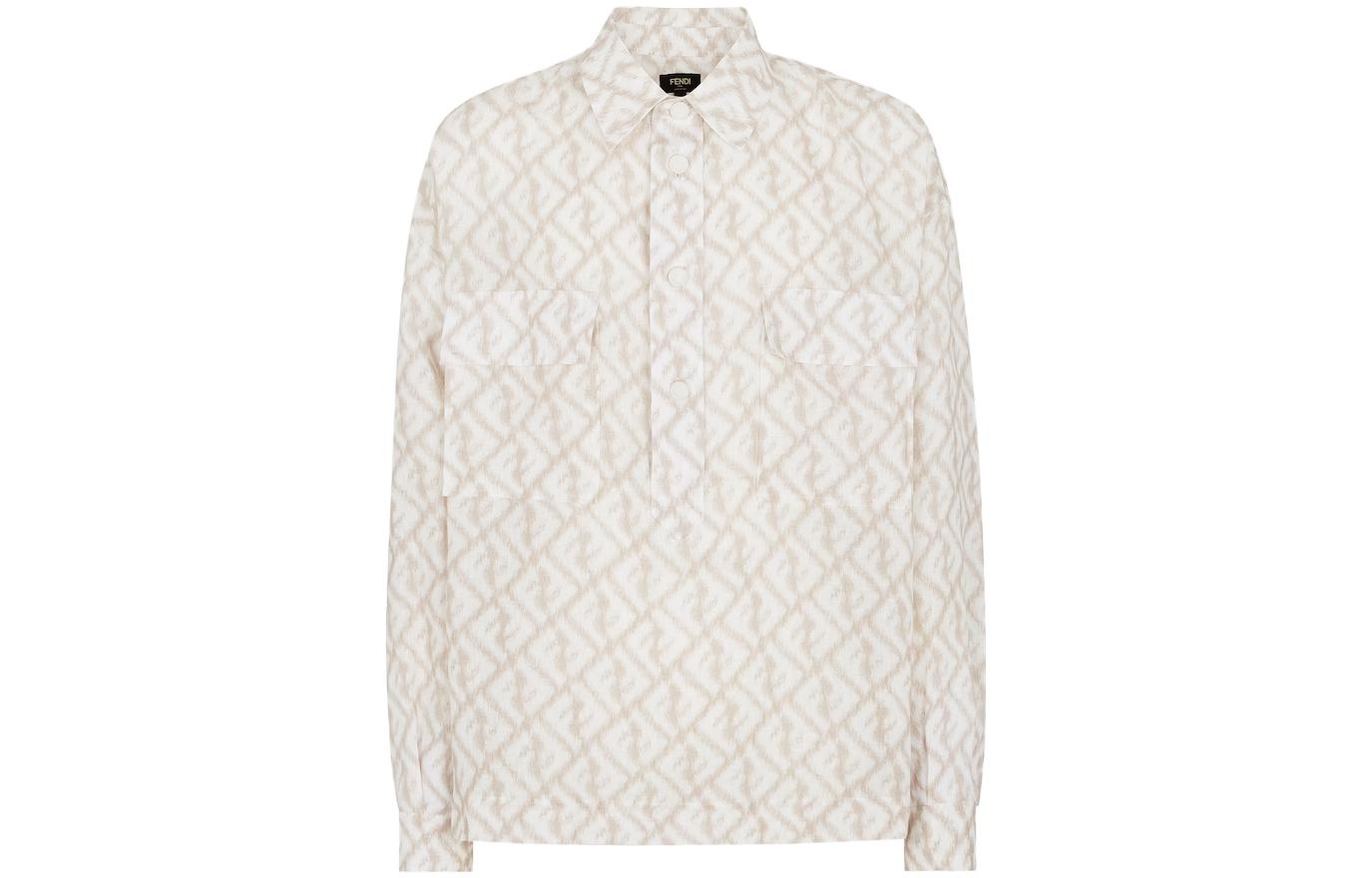 FENDI SS23  Geometric Print Button-Up Long Sleeve Shirt - Off-White. FS1092AN0KF18DO