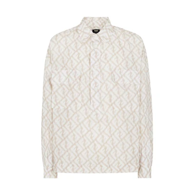 FENDI SS23 Geometric Print Button-Up Long Sleeve Shirt - Off-White. FS1092AN0KF18DO