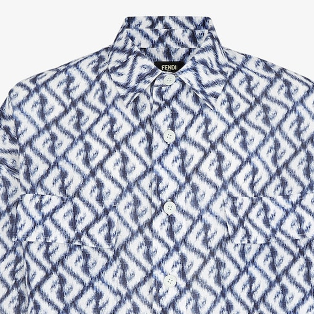 Purchase FENDI SS23  Geometric Print Button-Up Pullover Long Sleeve Shirt Blue FS1092AN0KF0V6W