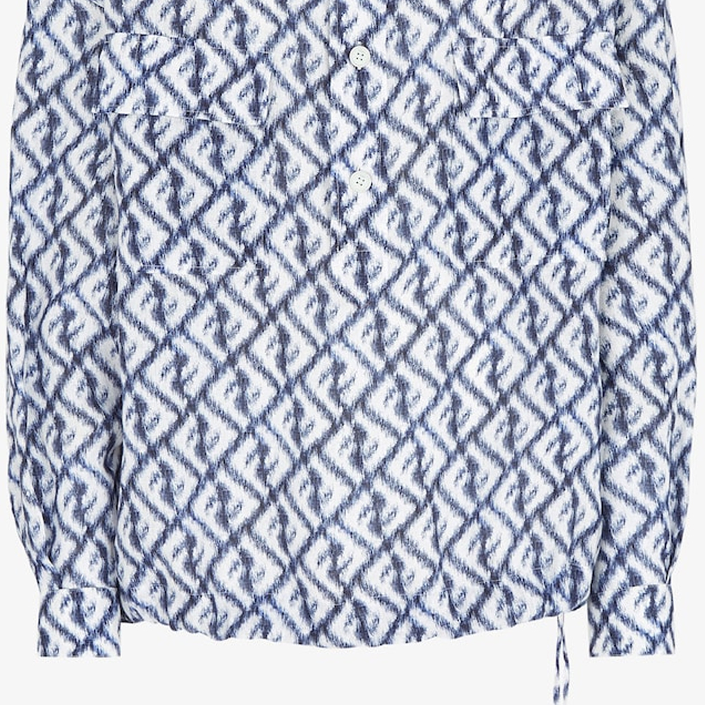 Details for FENDI SS23  Geometric Print Button-Up Pullover Long Sleeve Shirt Blue FS1092AN0KF0V6W