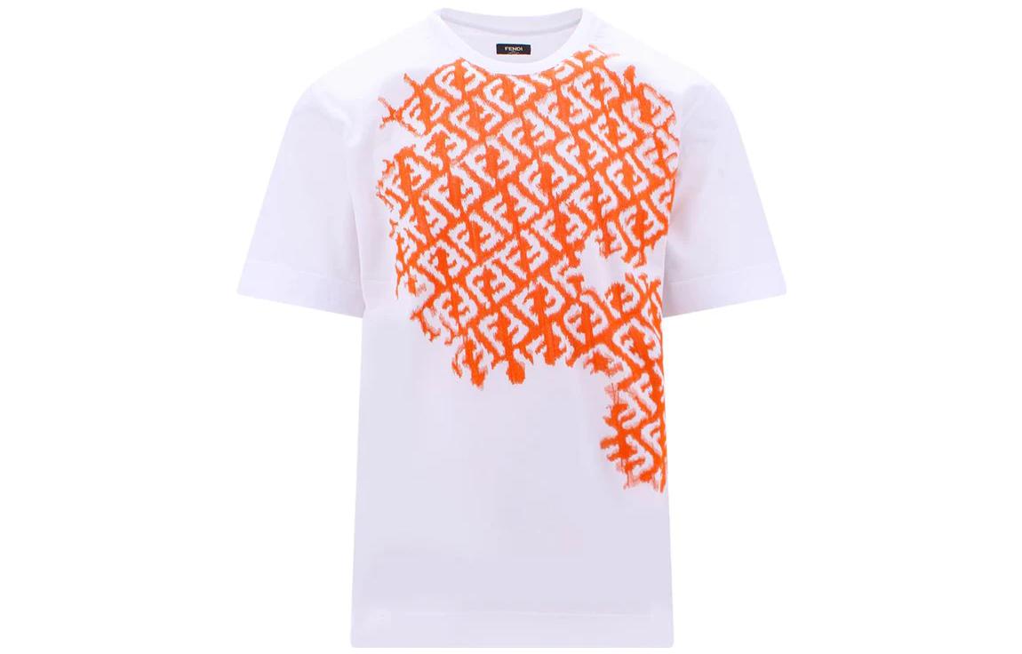 FENDI SS23  Orange Logo Print Crew Neck Short Sleeve T-Shirt FY0936AN25F1K0X