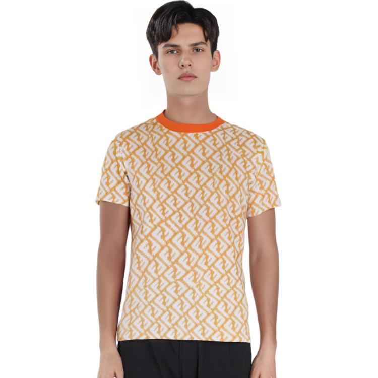 Shop 펜디 SS23 오렌지 모노그램 프린트 반팔 캐주얼 티셔츠. FAF682AN66F1KRO