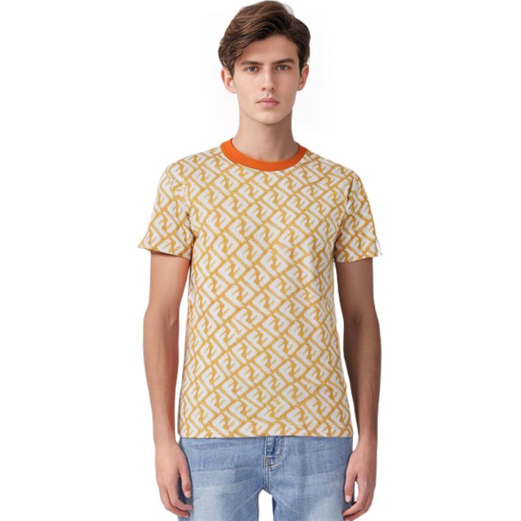 Purchase 펜디 SS23 오렌지 모노그램 프린트 반팔 캐주얼 티셔츠. FAF682AN66F1KRO