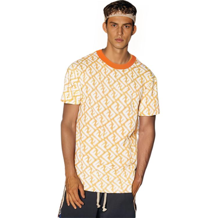 Sizing 펜디 SS23 오렌지 모노그램 프린트 반팔 캐주얼 티셔츠. FAF682AN66F1KRO