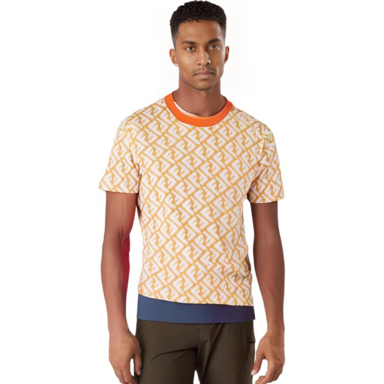 Cheap 펜디 SS23 오렌지 모노그램 프린트 반팔 캐주얼 티셔츠. FAF682AN66F1KRO