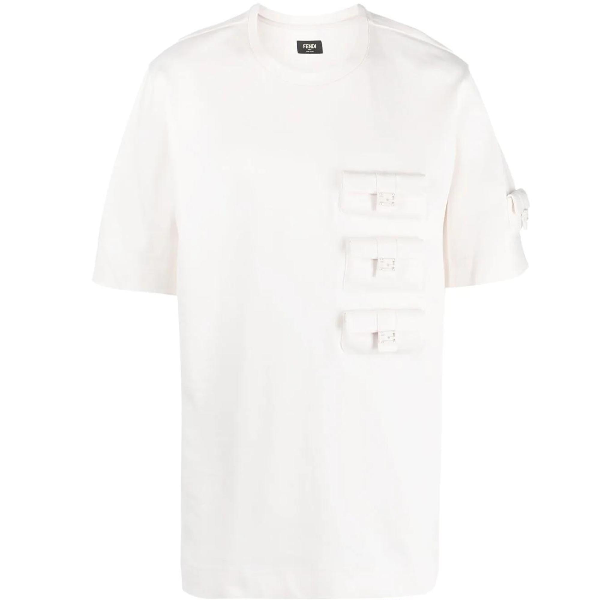 FENDI SS23  Plain Pocket White Short Sleeve T-Shirt. FY1179AM77F1J7C